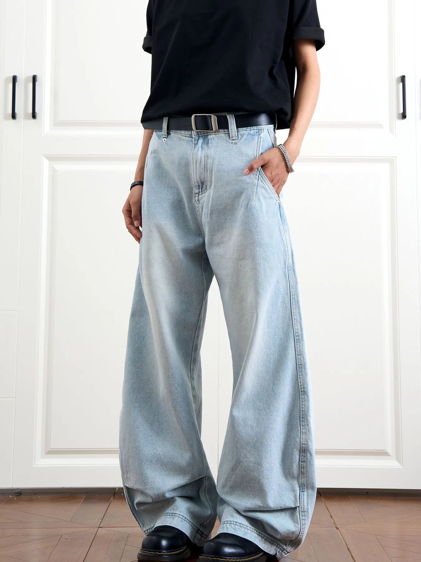 Men's Full Size Wide-Leg Relaxed Fit Jeans Plus Size - Light Blue -