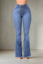 Flared Jeans Elastic Button Casual Boot Cut Pants High Waisted Blue Jeans Light Blue