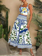 Floral Print Crop Top and Skirt Set - Blue -