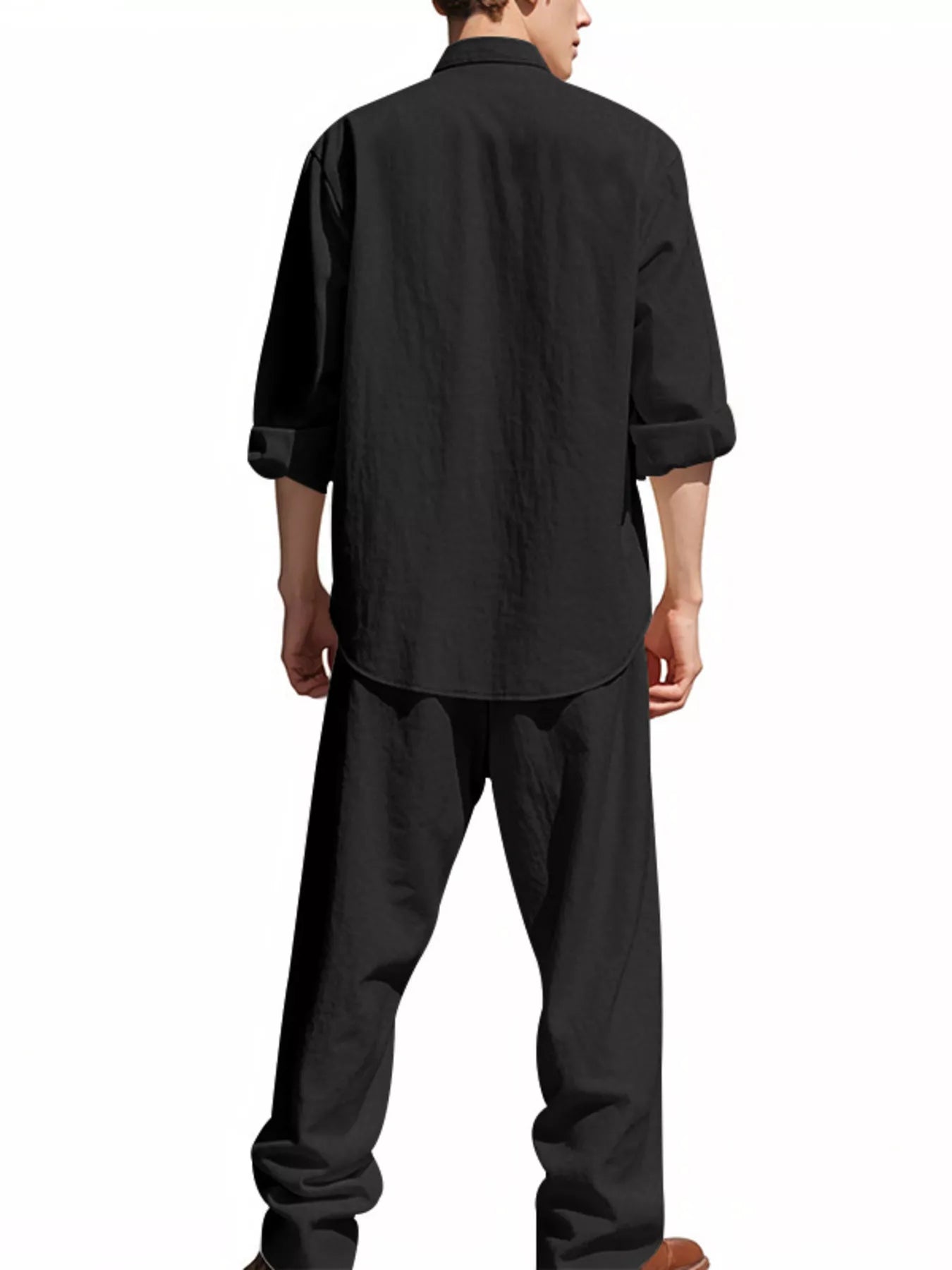 Men's Full Size Button Up Long Sleeve Shirt and Pants Plus Size - -