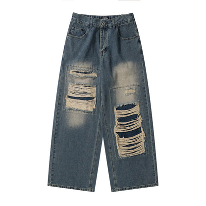 Retro Distressed Jeans - - jeans