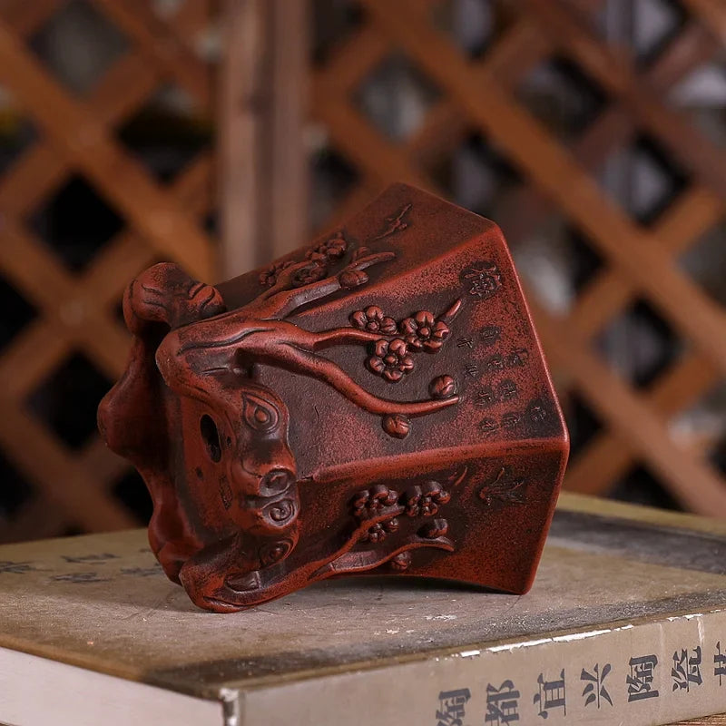 Purple Sand Plum Blossom Bonsai Pot – Carved Traditional Chinese Planter - - Planter