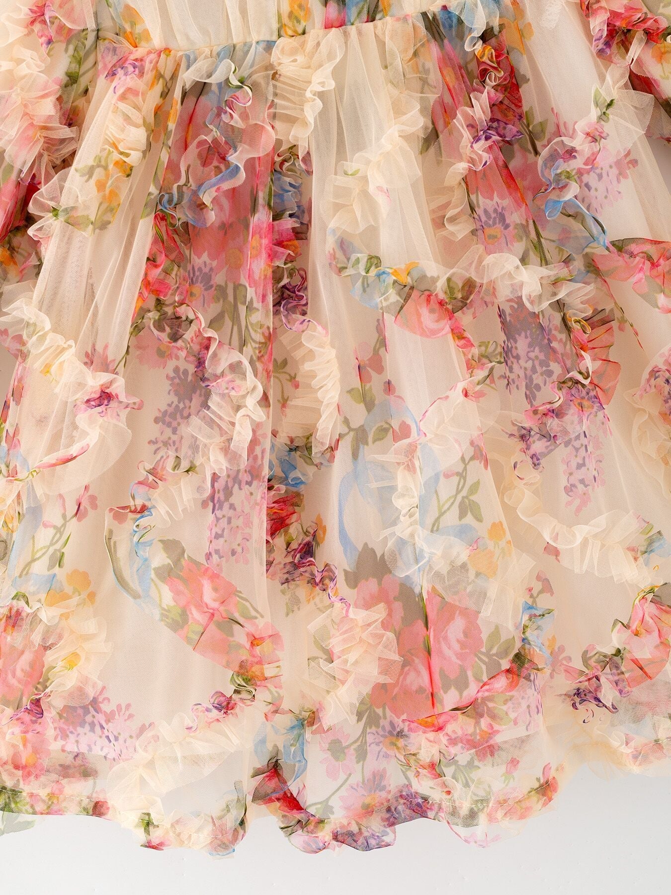 Pastel Flower Ruffle Layered Girls Dress - - Dress
