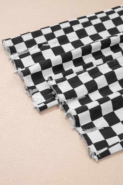 Checker Distressed Raw Edge Cropped Jeans- Pretty Bash- {{Product type}}