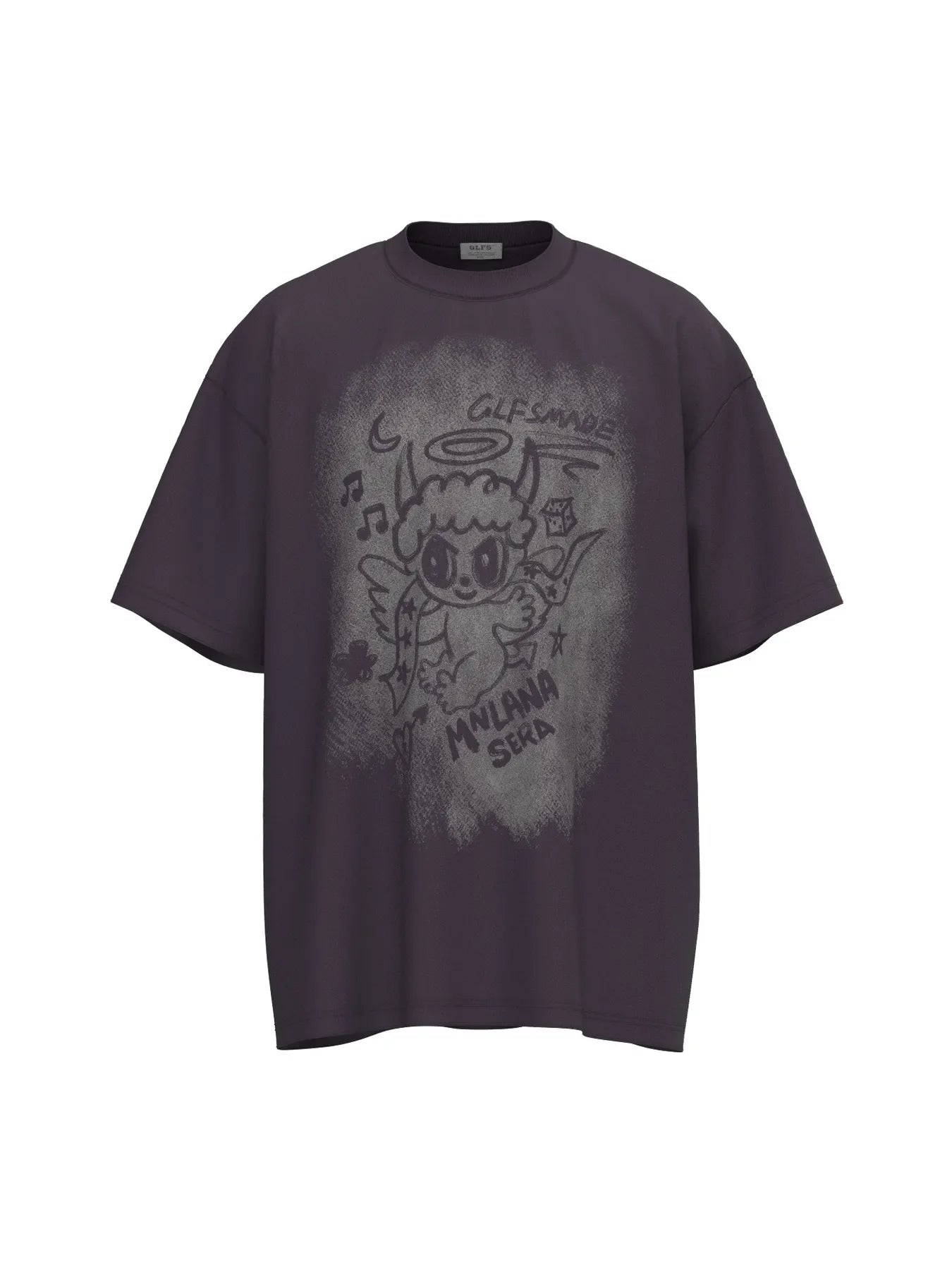 Men's Cartoon Character Graphic Oversized T-Shirt - Purple - T-Shirt
