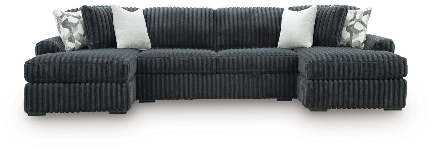 Midnight-Madness - Sectional - Dark Gray 3 Pc. Double Chaise Sectional - Stationary Sectionals