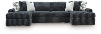 Midnight-Madness - Sectional - Dark Gray 3 Pc. Double Chaise Sectional - Stationary Sectionals