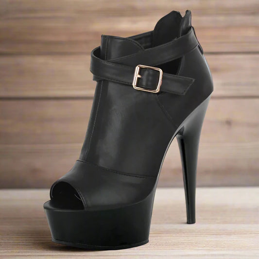 Black 15 Cm Ultra High Heel Platform Metal Buckle Boots High Heels