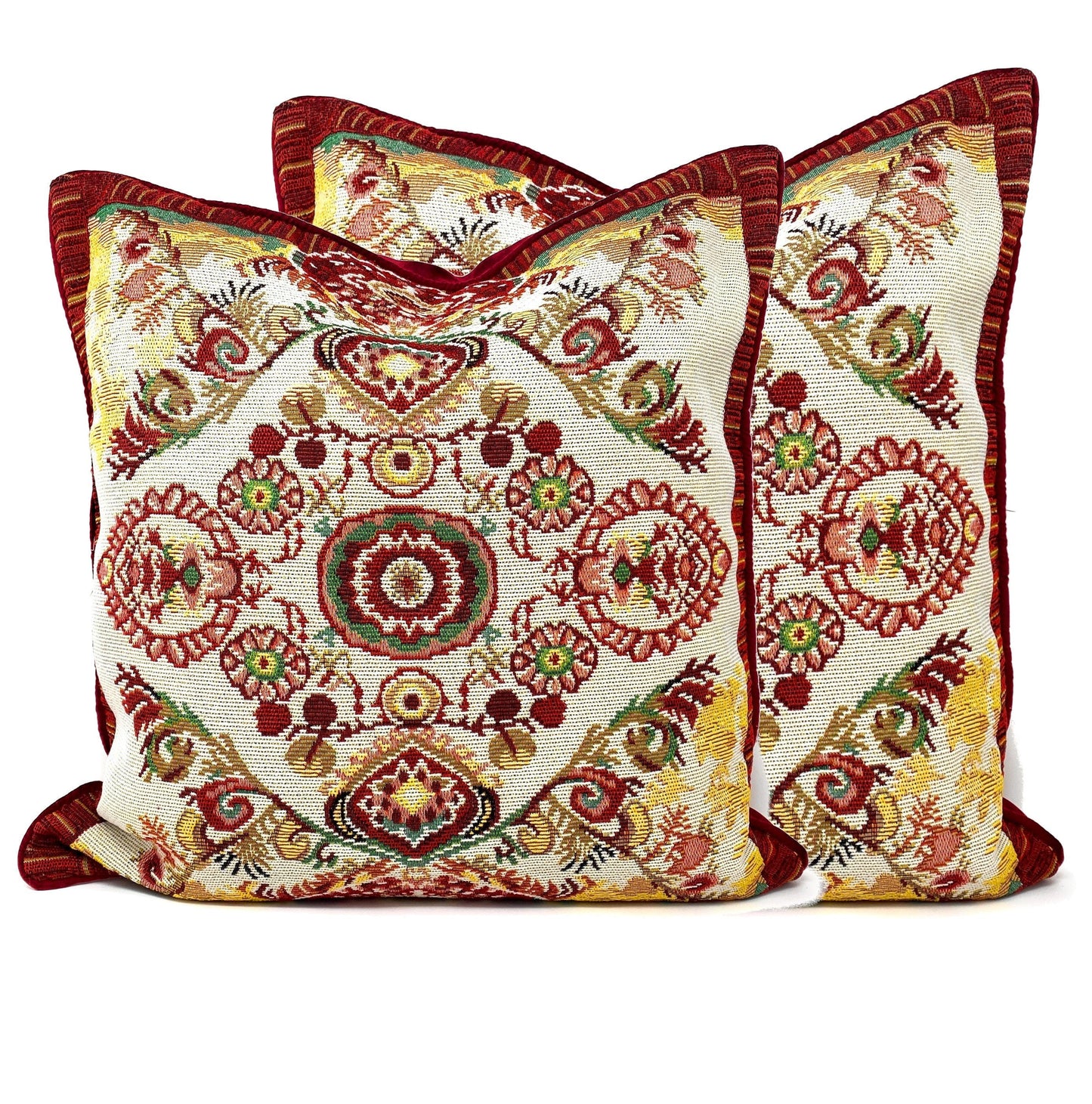 Tache Elegant Burgundy Ornate Paisley Woven Tapestry Throw Pillow Cover (18194) - 2 Piece - Pillow Cover