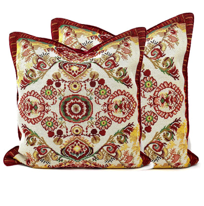 Tache Elegant Burgundy Ornate Paisley Woven Tapestry Throw Pillow Cover (18194) - 2 Piece - Pillow Cover