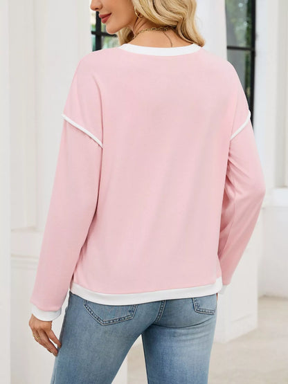 Contrast Trim Long Sleeve Sweatshirt - -