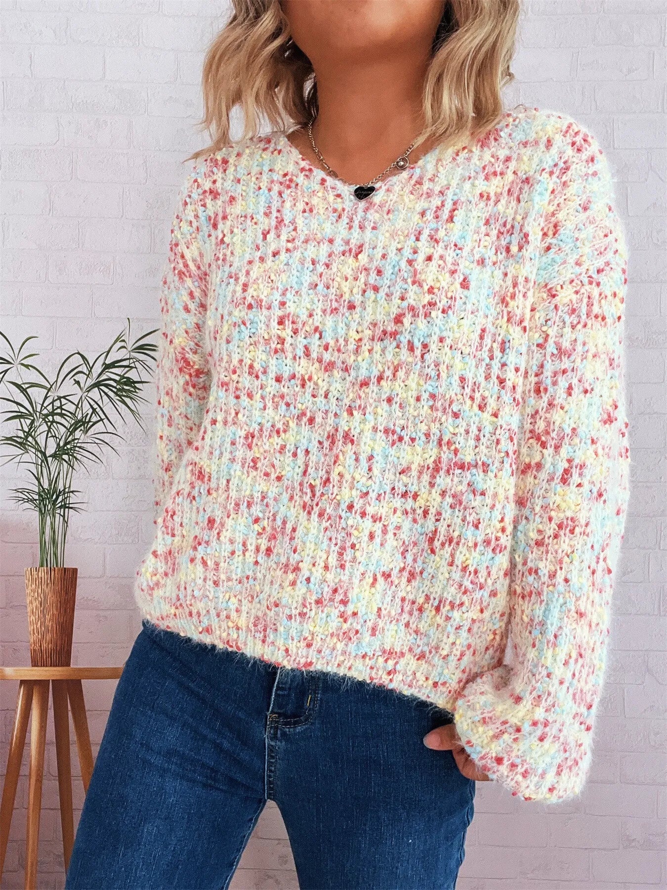 Colorful Long Sleeve Sweater - -