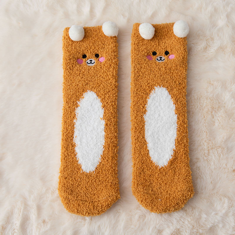 Cartoon Coral Fleece Warm Socks - Yellow One size - socks