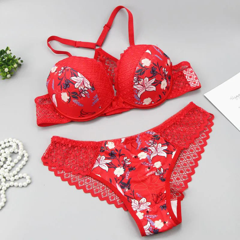 Size Shaper Back Bra Set Print Female Lace French Underwear Set