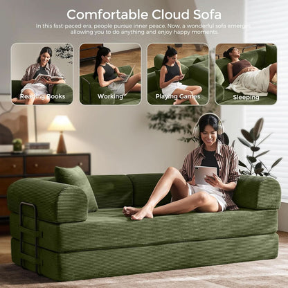 Green Convertible Sofa Bed With Removable Armrests- ShipItFurniture- {{Product type}}