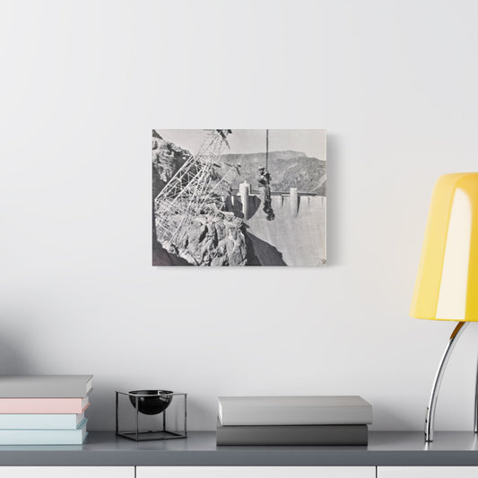 Suspended Boulder Dam Worker Satin Canvas Stretched 14″ x 11″ (Horizontal) 1.5"