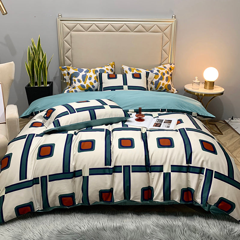 60s 100% Egyptian Organic Cotton White Gray Floral Pattern Bedding Sets