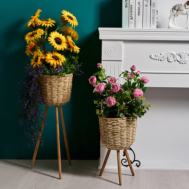 Floor - standing flowerpot straw furniture- FLIPSTYLEZLLC- {{Product type}}