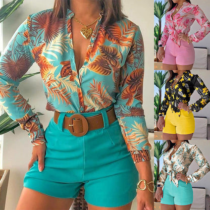 Long-Sleeved Women 2 Piece Shirt and Pants Set Blouse