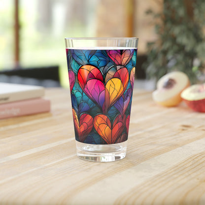 Love in Full Spectrum: A Vibrant Rainbow Heart Stained Glass artwork on a 16oz Pint Glass Gift idea gifts for home decor housewarming gift - 16oz - Mug