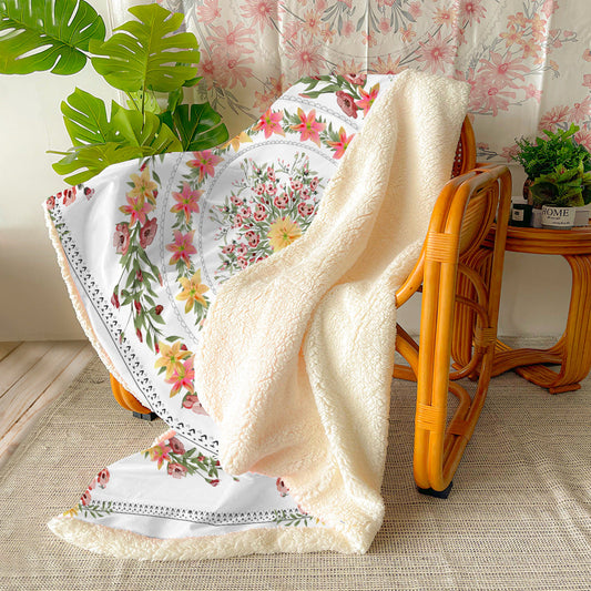 Chinese Floral Flannel Blanket – Soft Printed Throw in Multiple Sizes - - Blankets