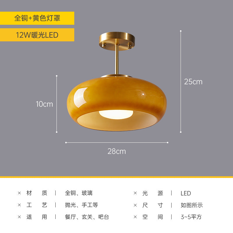 Nordic Brass Ceiling Light for Vintage Japanese Balcony - 28cm yellow +12W (upgrade all copper) Tricolor dimming - light