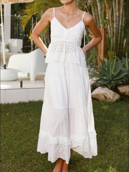 Eyelet V-Neck Cami and Skirt Set- Shopimist- {{Product type}}