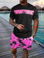 Men's Full Size Tropical Palm Tree Tee and Shorts Set Plus Size - Hot Pink -