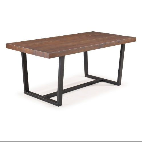 Contemporary Mahogany Solid Wood & Metal Dining Table - Brown - table