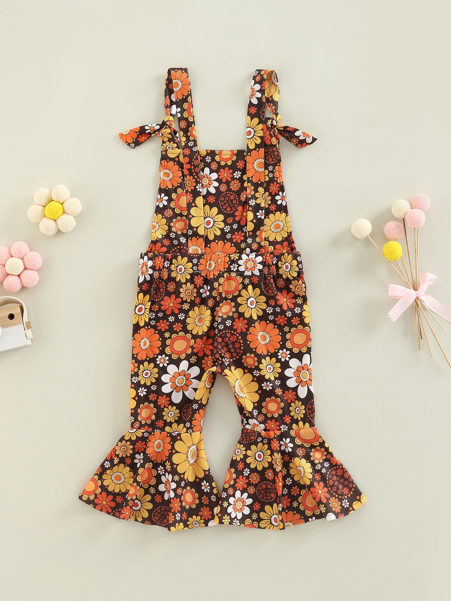 Girls' Floral Print Bell-bottom Pants Jumpsuit- Baby Joy- {{Product type}}