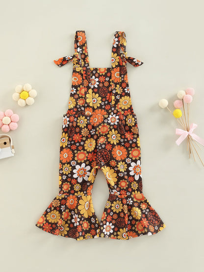 Girls' Floral Print Bell-bottom Pants Jumpsuit- Baby Joy- {{Product type}}