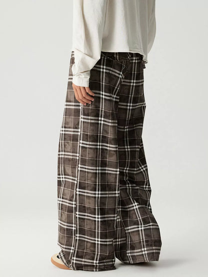 Men's Plaid Wide Leg Pants - -