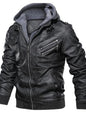 Men's Full Size Vintage Hooded Leather Jacket Plus Size - Grey -
