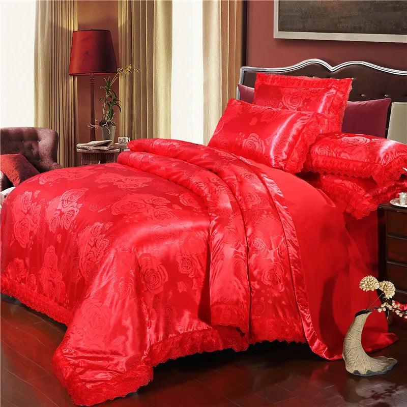 Duvet Cover Set Quilt Cover Lace Edge Jacquard Weave Bedding Set