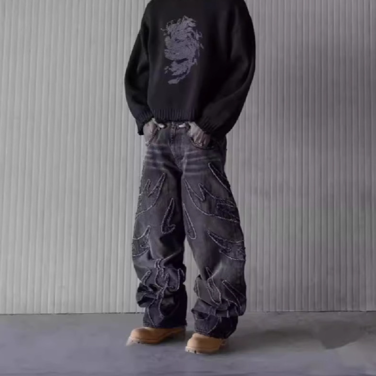 Retro Patchwork Hole Jeans - - jeans