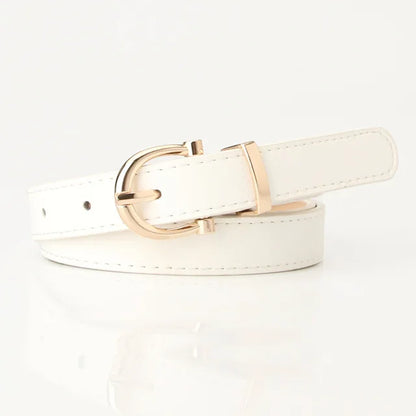 PU Leather Simple Metal Buckle Belt White