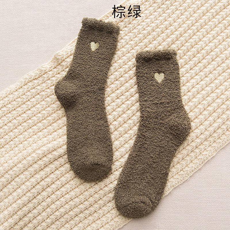 New Design Winter Warm Fluffy Fuzzy Socks Cute Embroidered Soft Women Socks