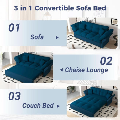 Blue Queen Size Three In One Convertible Sleeper Sofa- ShipItFurniture- {{Product type}}
