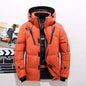 Mens Short Down Jacket with Hood - Orange XL - Coat