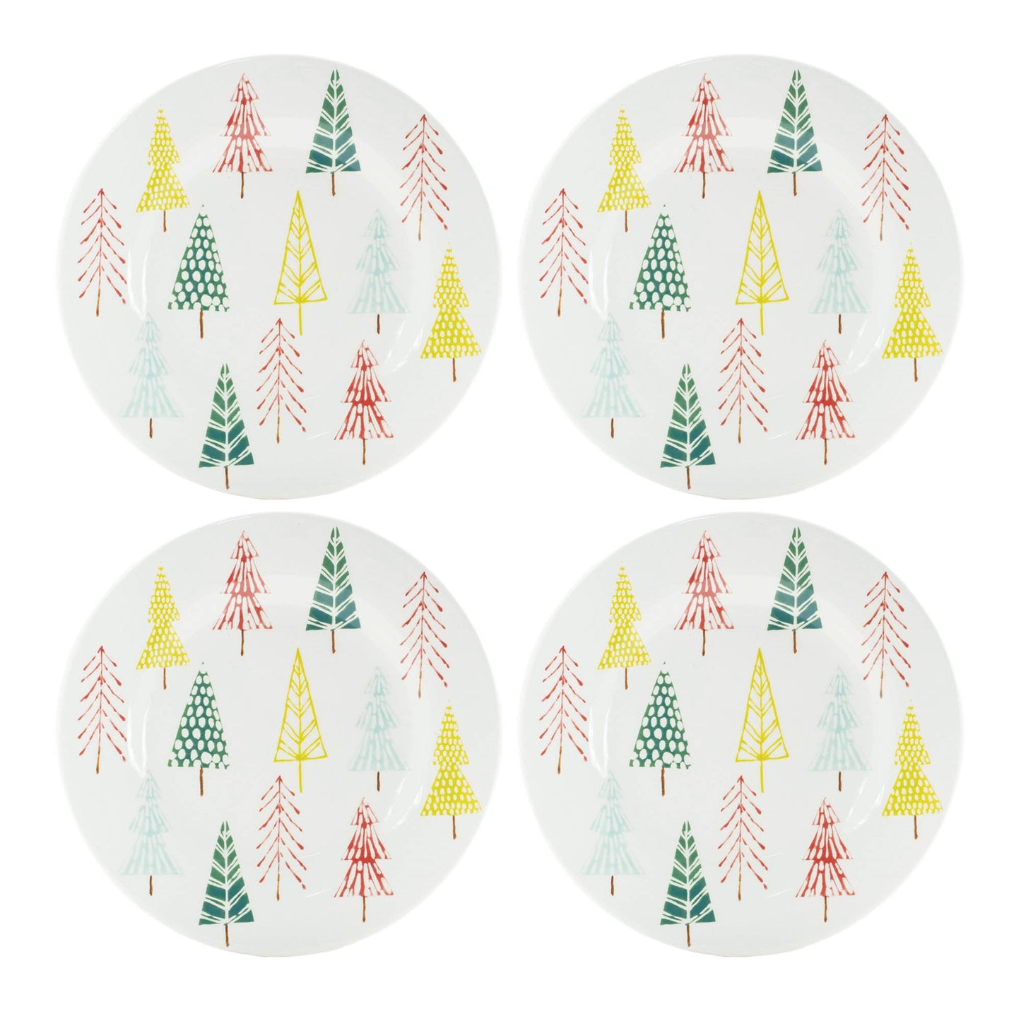 Ceramic Pine Tree Print Plate (Set of 4) - - Decor