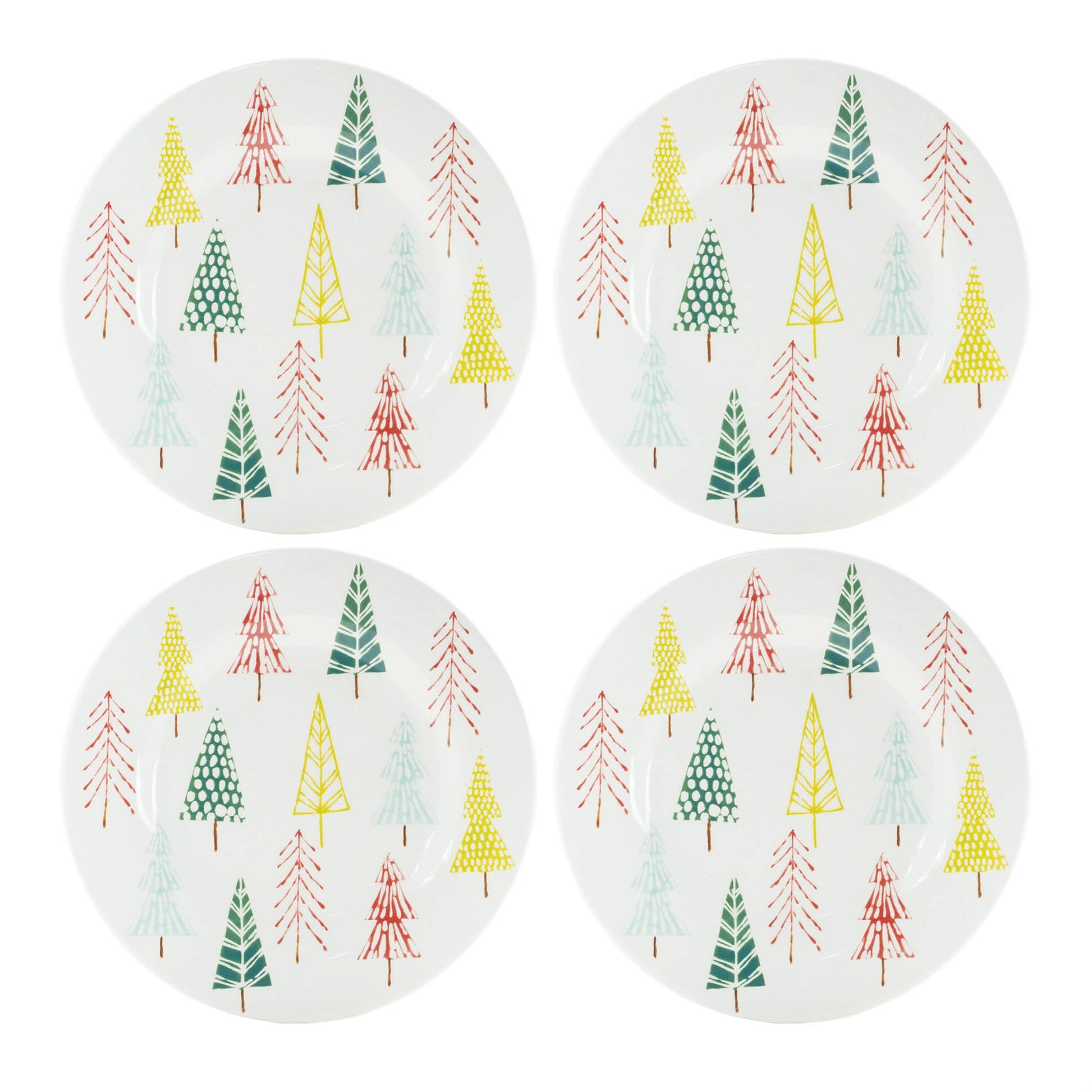 Ceramic Pine Tree Print Plate (Set of 4) - - Decor