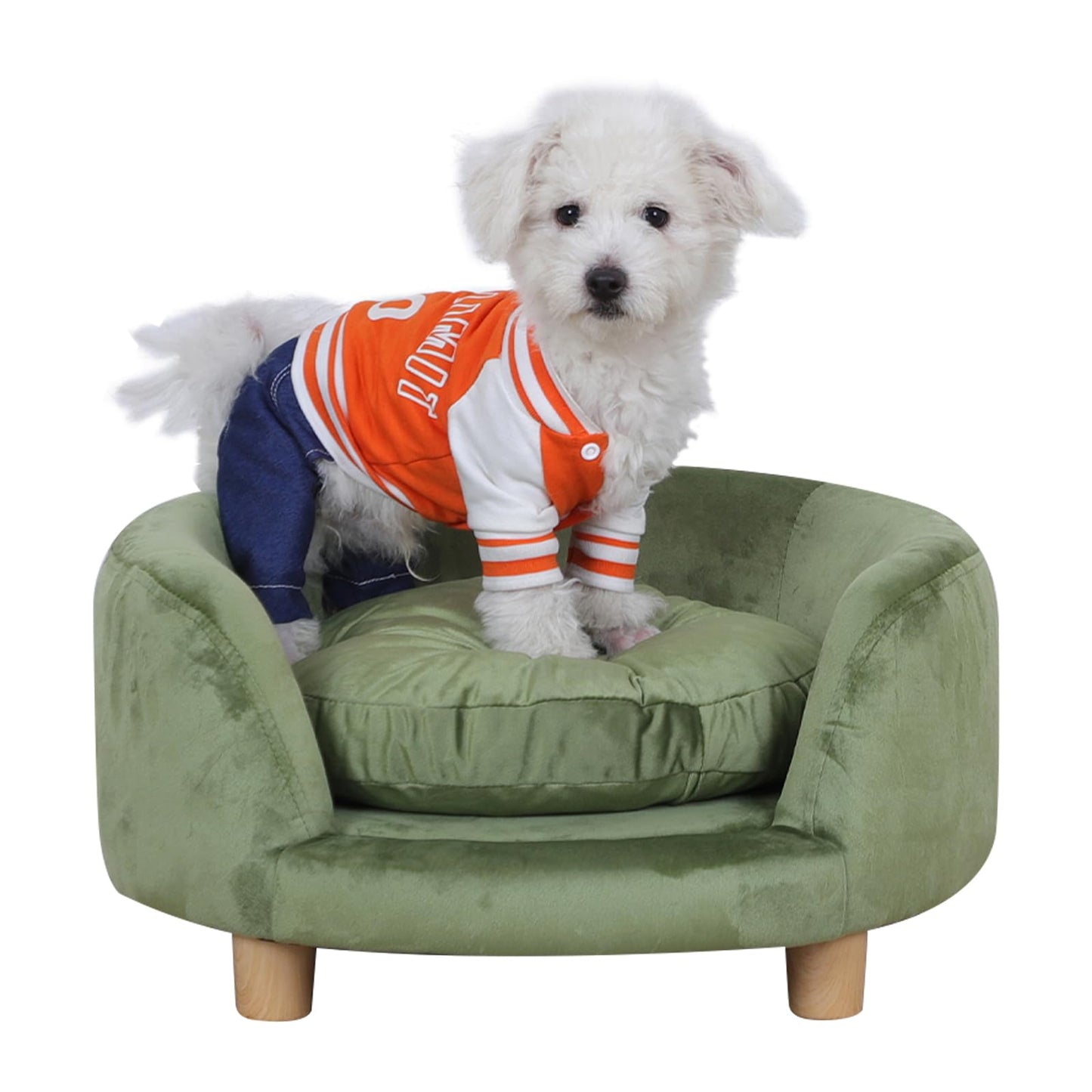 Yoonnie Sofa Chair for Small Pet with Soft Velvet Fabric Green - - pet bed