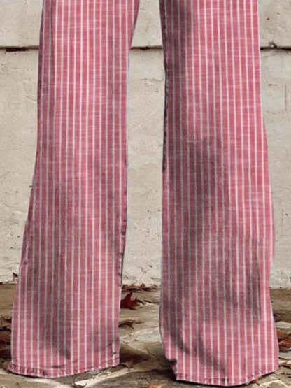 Colored Striped High-Waisted Wide Leg Jeans - - jeans