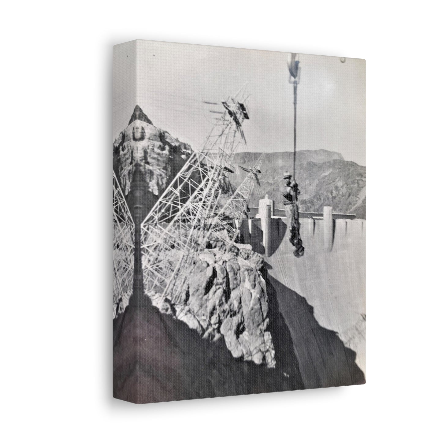 Suspended Boulder Dam Worker Stretched Canvas