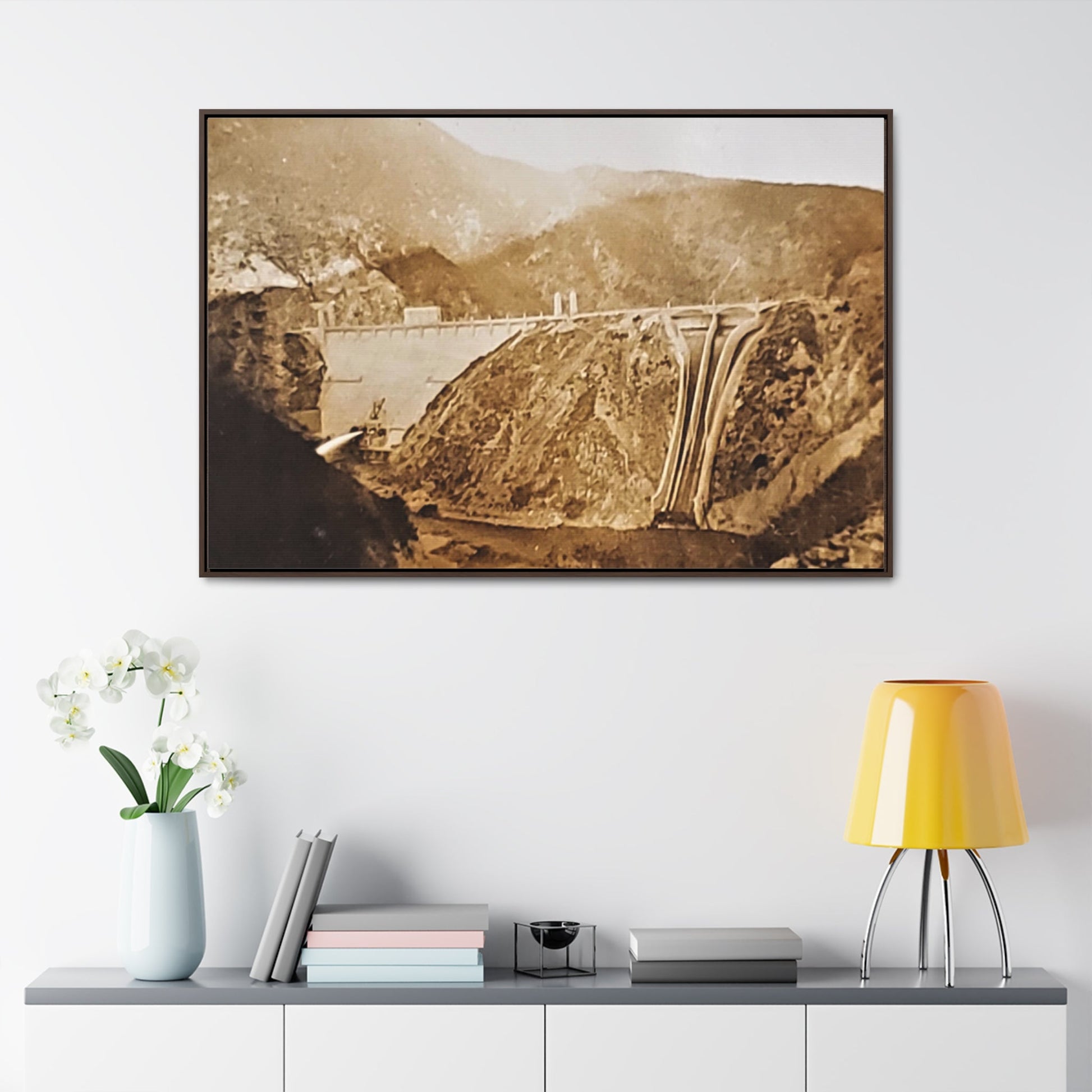 Back View Morris Dam Spillway Gallery Canvas Wraps Horizontal Frame - 48″ x 32″ Walnut 1.25" - Canvas