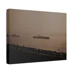 Navy Day New York October 27th 1945 War Ships Satin Canvas Stretched