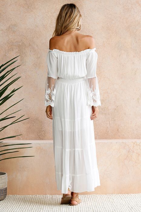 White Off-the-Shoulder Lace Panel Dress - - dress