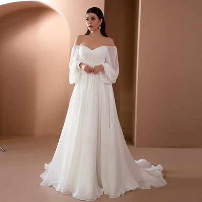 Elegant White Off Shoulder Ruched Gown - - dress