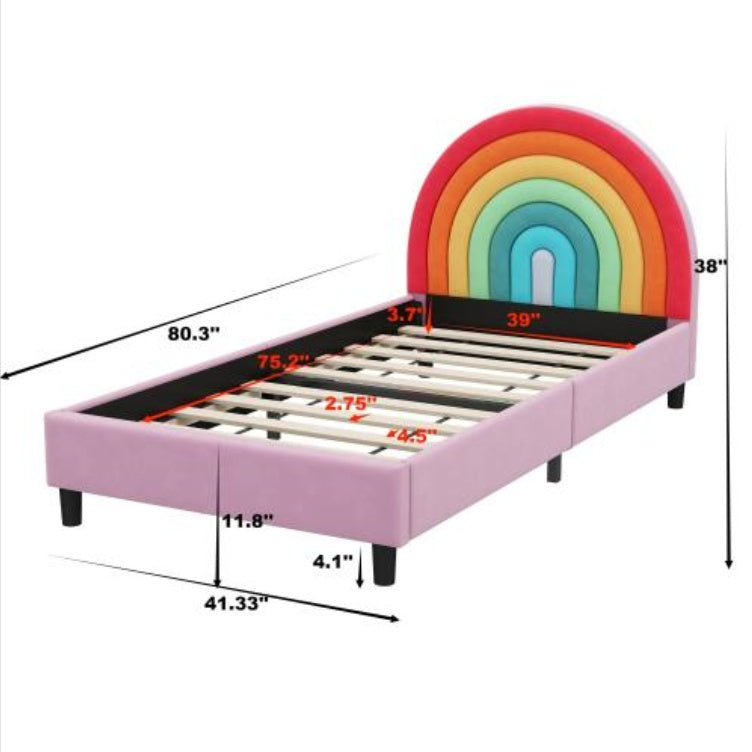 Rainbow Design Upholstered Twin Platform Bed - - bed frame