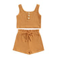 Solid Color Tank and Ribbed Drawstring Shorts Set Yellow